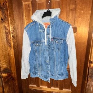Levi's Blue Denim Jacket with Gray Hood